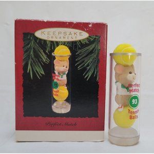 1993 Hallmark Christmas Ornament PERFECT MATCH Mouse and Tennis Balls